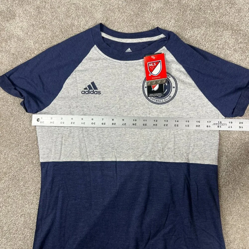 Adidas Womens Small Blue Gray Crew Neck NYC Football Club MLS Soccer T-Shirt NWT - Picture 8 of 8